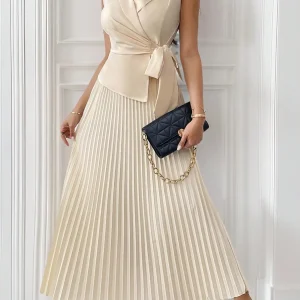 Europe and the United States cross-border women's dress 2024 summer new suit collar suit vest jacket long pleated skirt suit
